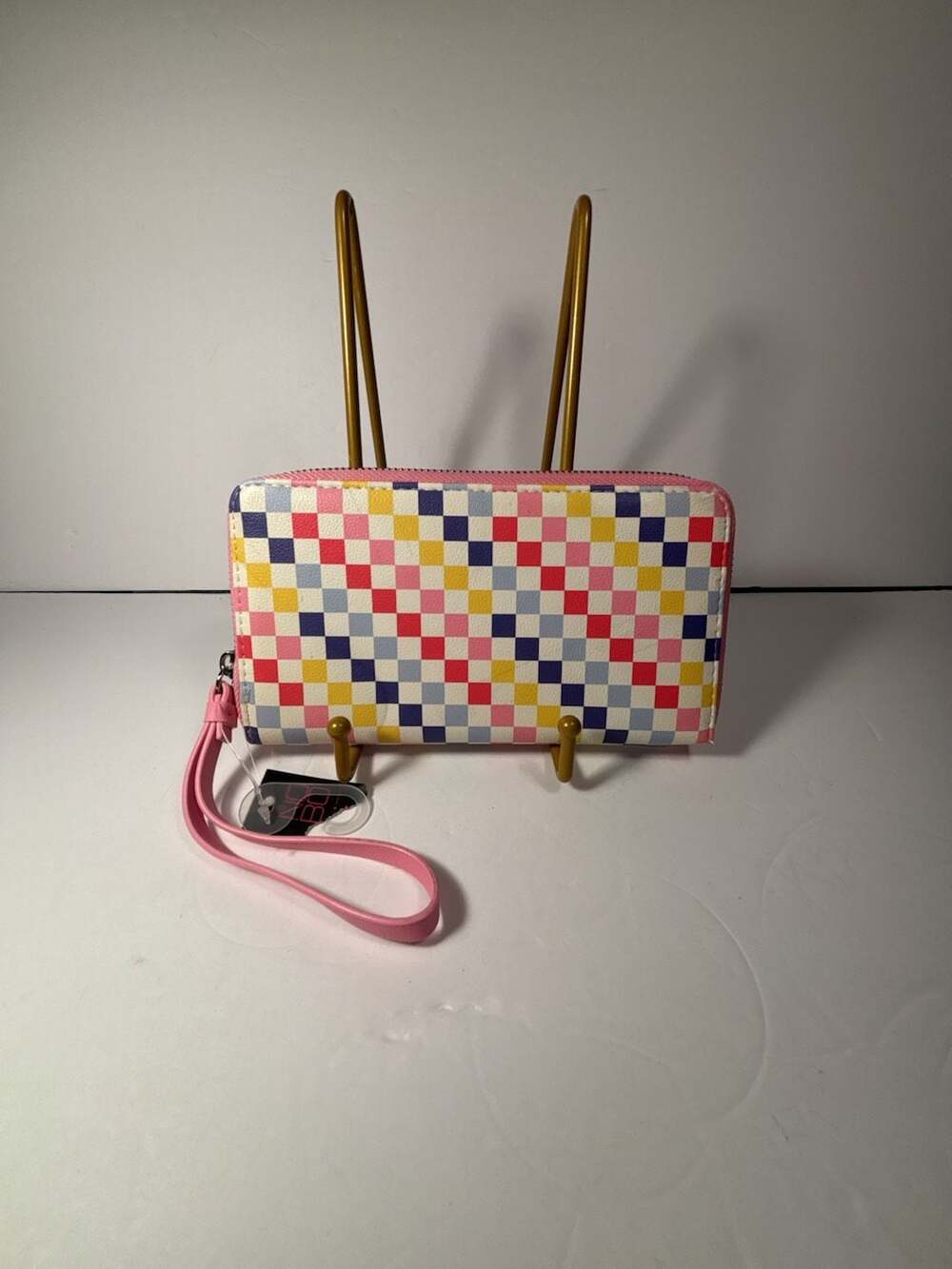 No Boundaries Women's Multi-Color Checkered Zip Around Wristlet Wallet